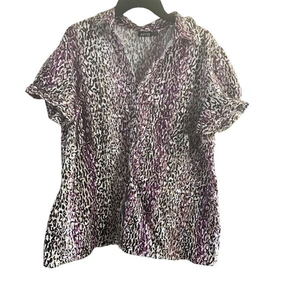 Apt 9 Size 2X short sleeve button down blouse purple/Block/beige/white - Picture 1 of 7